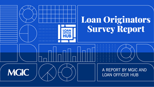 Blue line art graphic featuring Loan Originators survey report